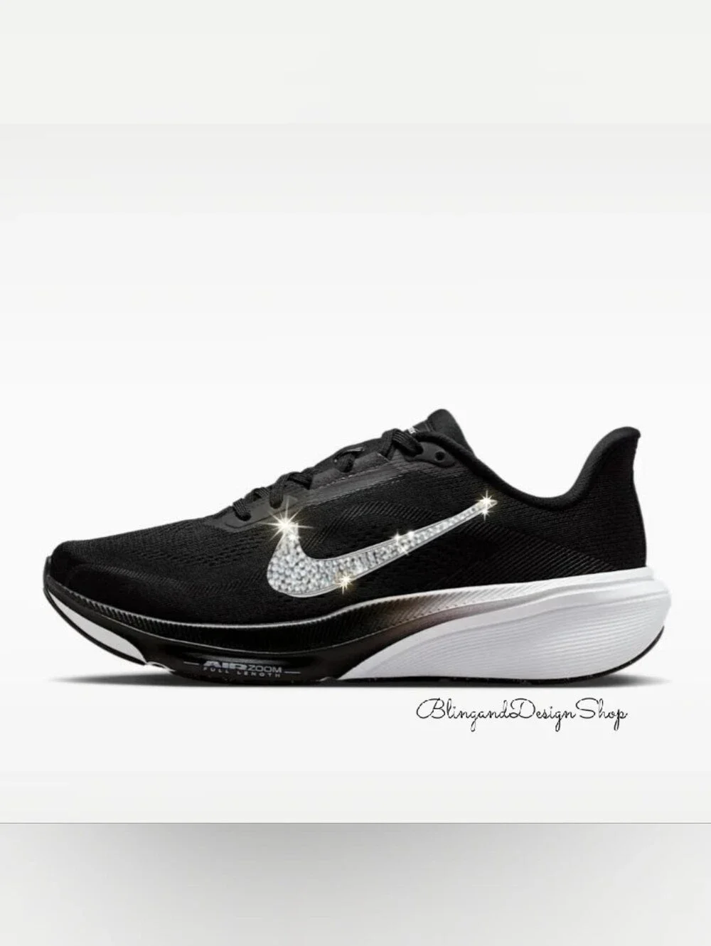 Bling Nike Pegasus 42 Black White Sneakers Women's Customized With Crystals
